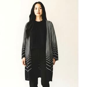 Chico's Black White Chevron Duster Open Cardigan Size 3 - US XL Office Work Wear